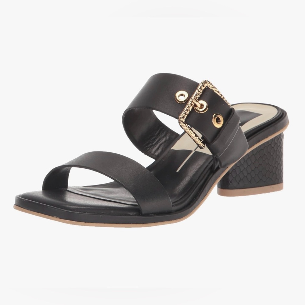 Dolce Vita Elegant Black Sandals with Gold Accents and Cushioned Sole size 8.5